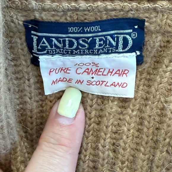 Lands' End 100% Camel Hair Men's Brown Ribbed Cardigan made in Scotland - Picture 7 of 13